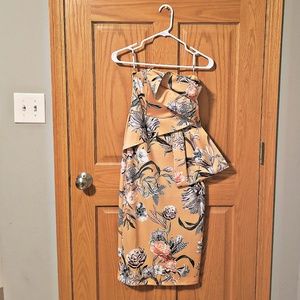 Floral Fold Bow Front Bandeau Scuba Midi Dres